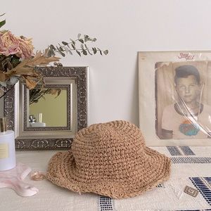 Handknit summer straw hat